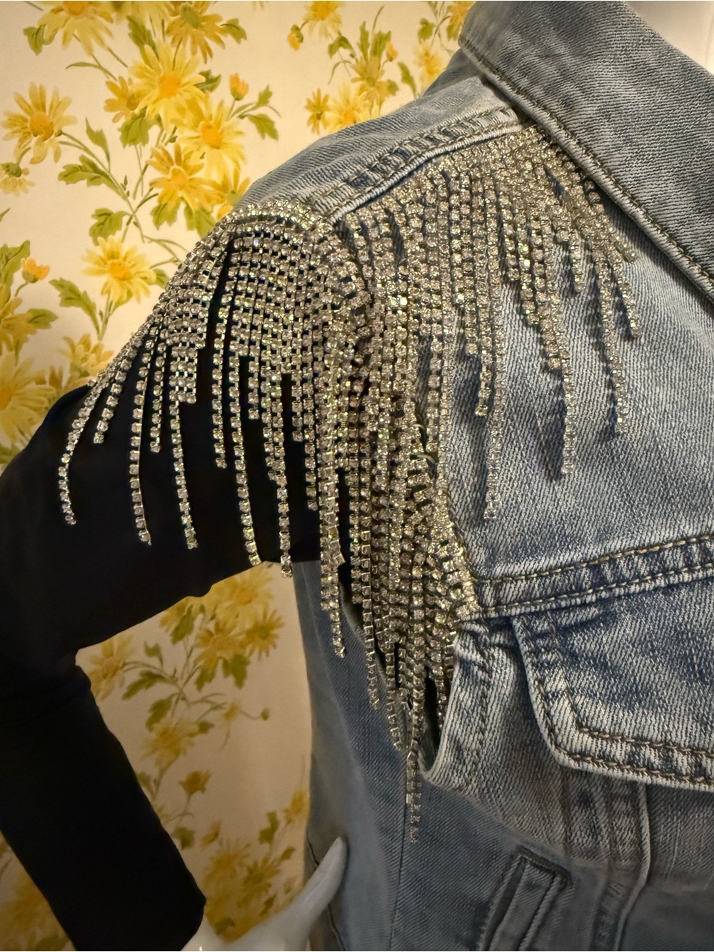 Sleeveless Light Blue Denim Jacket Vest with Chain Fringe size S/M